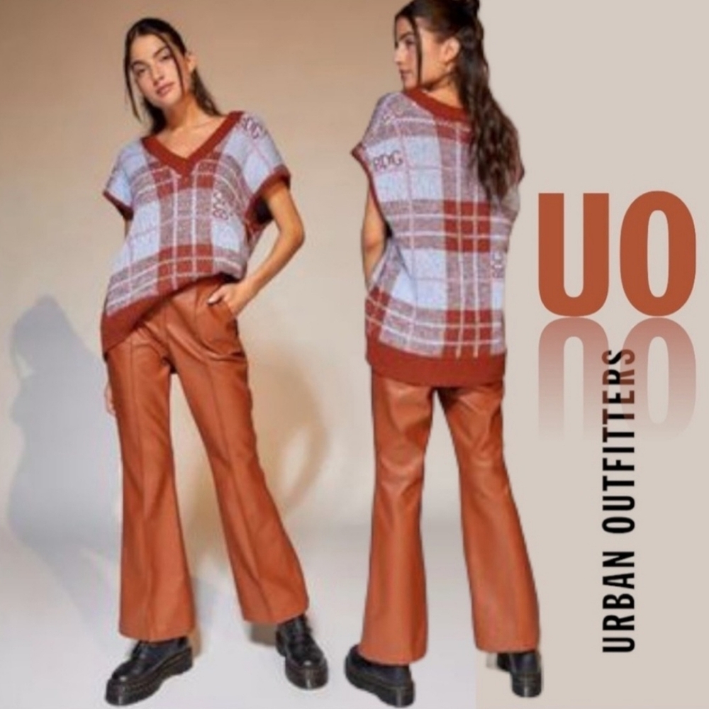 NWT UO Urban Outfitters Faux Leather Flare Tan Brown Pants | Women’s Size 8